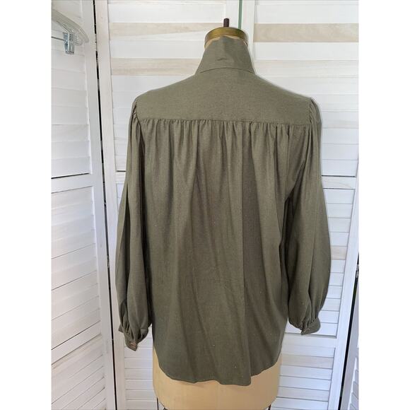 Style De Santa Fe Women’s Blouse Shirt 100% Silk Olive Green Southwest Sz Small - Picture 5 of 8